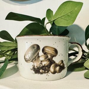 Otagiri Vintage Mushroom Soup Crock Cup Handle Stoneware 4” Diameter